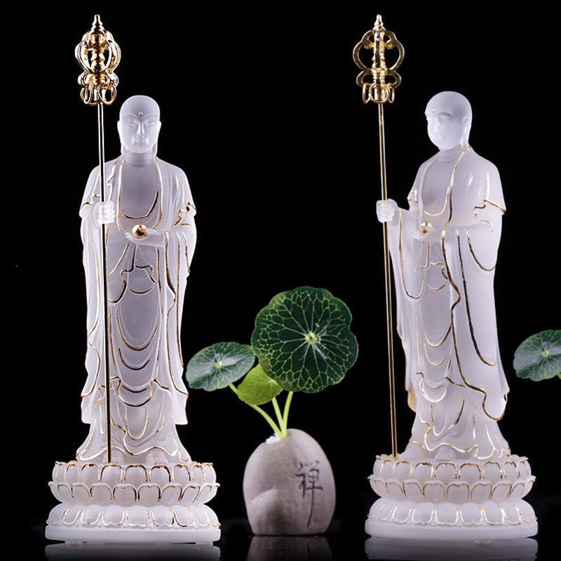 Handmade Ksitigarbha Bodhisattva Figurine Liuli Crystal Art Piece Serenity Statue Home Decoration - Image 15