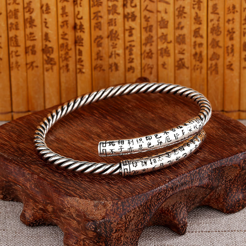 Retro Heart Sutra Twisted Design Pattern Balance Bracelet Bangle
