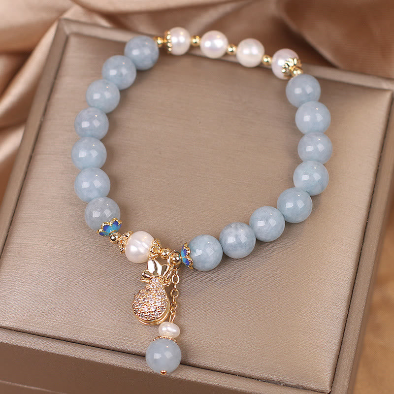 Aquamarine Pearl Fortune Money Bag Charm Bracelet - Image 7