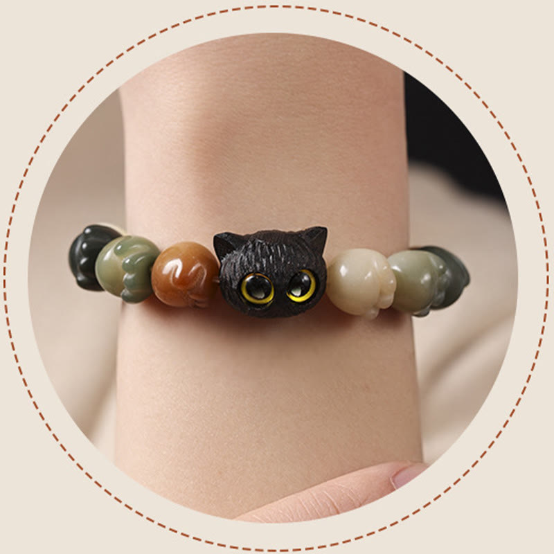 Natural Bodhi Seed Lovely Paw Ebony Wood Lucky Cat Wisdom Bracelet - Image 13