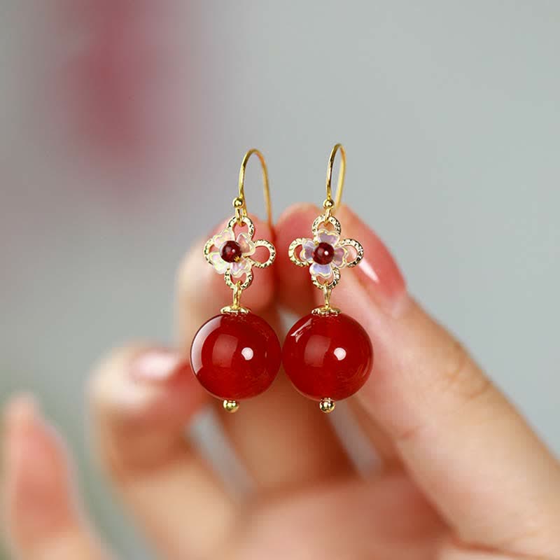 925 Sterling Silver Red Agate Flower Beaded Confidence Earrings - Image 7