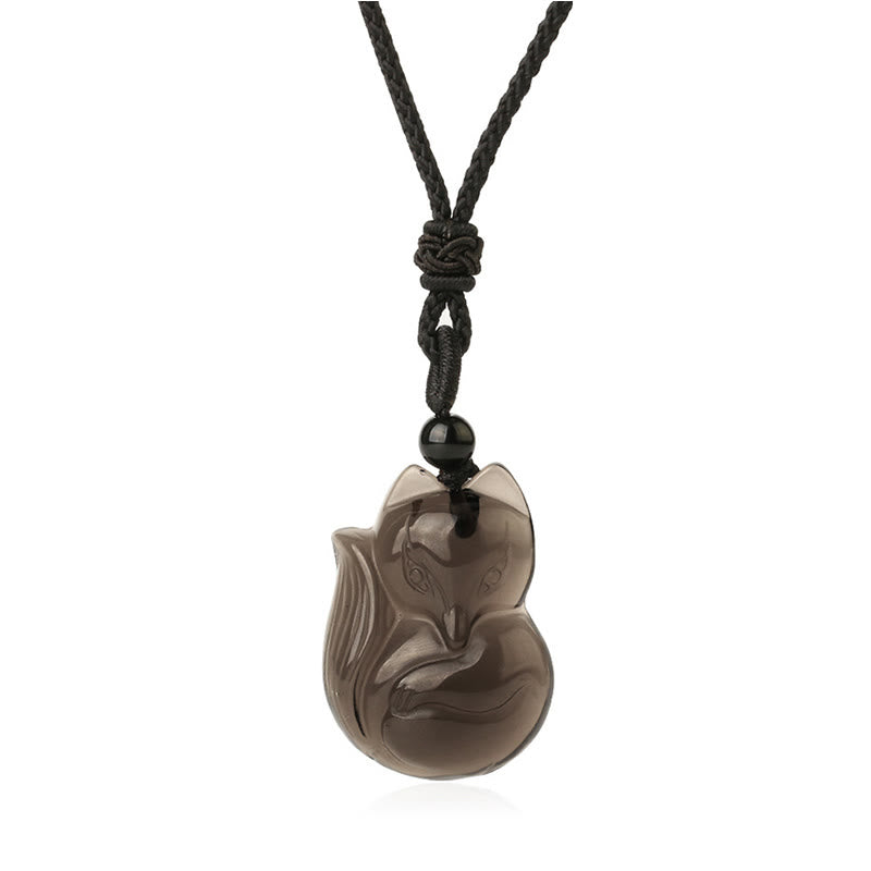 Natural Black Obsidian Tiger Eye Ice Obsidian Fox Pendant Amulet Necklace - Image 13