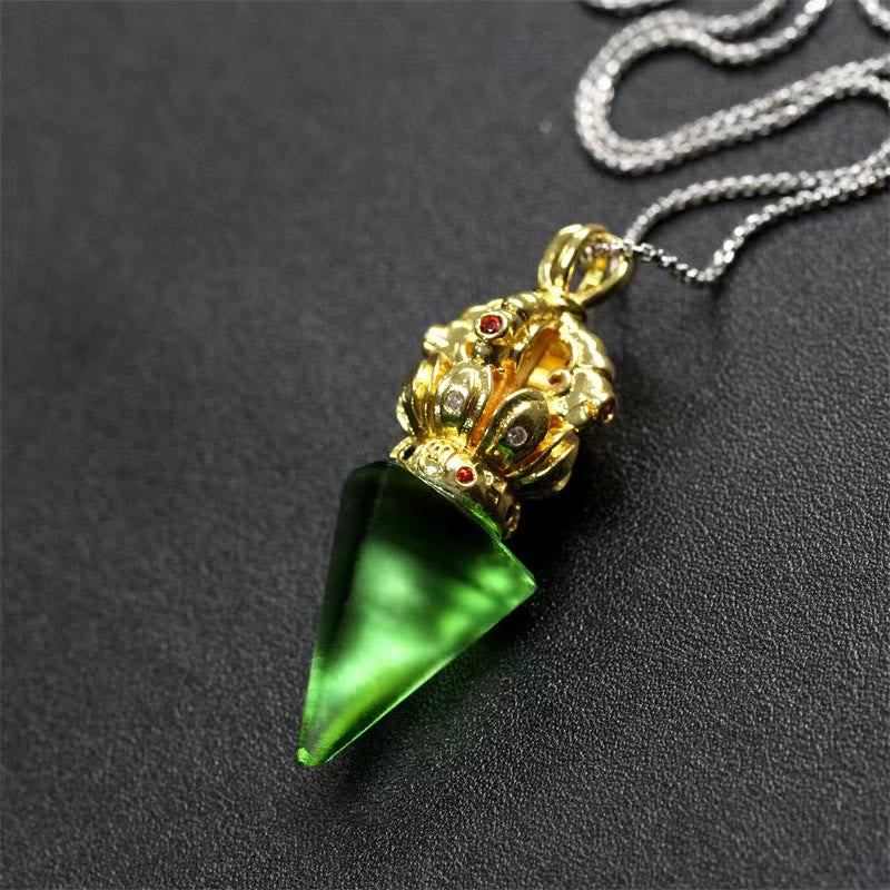 Tibetan Dorje Vajra 4 Prong Lotus Liuli Crystal Strength Necklace Pendant - Image 7