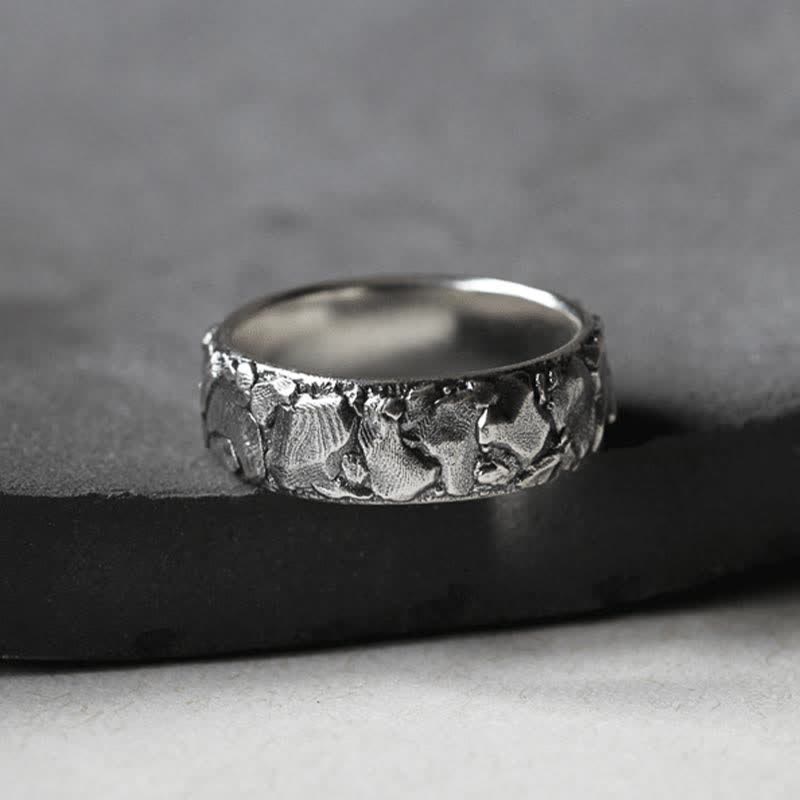 Rock Pattern Luck Blessing Copper Ring - Image 11