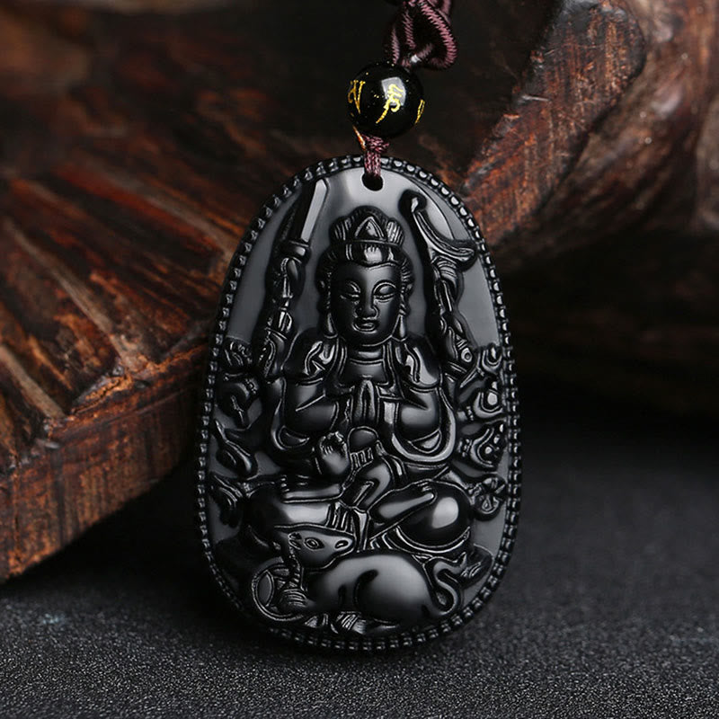 Chinese Zodiac Natal Buddha Natural Black Obsidian Purification Necklace Pendant - Image 14
