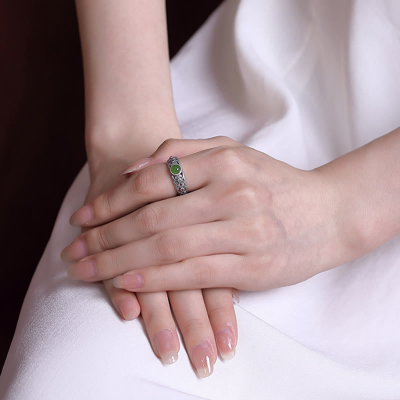 925 Sterling Silver Hetian Cyan Jade Harmony Adjustable Ring - Image 5