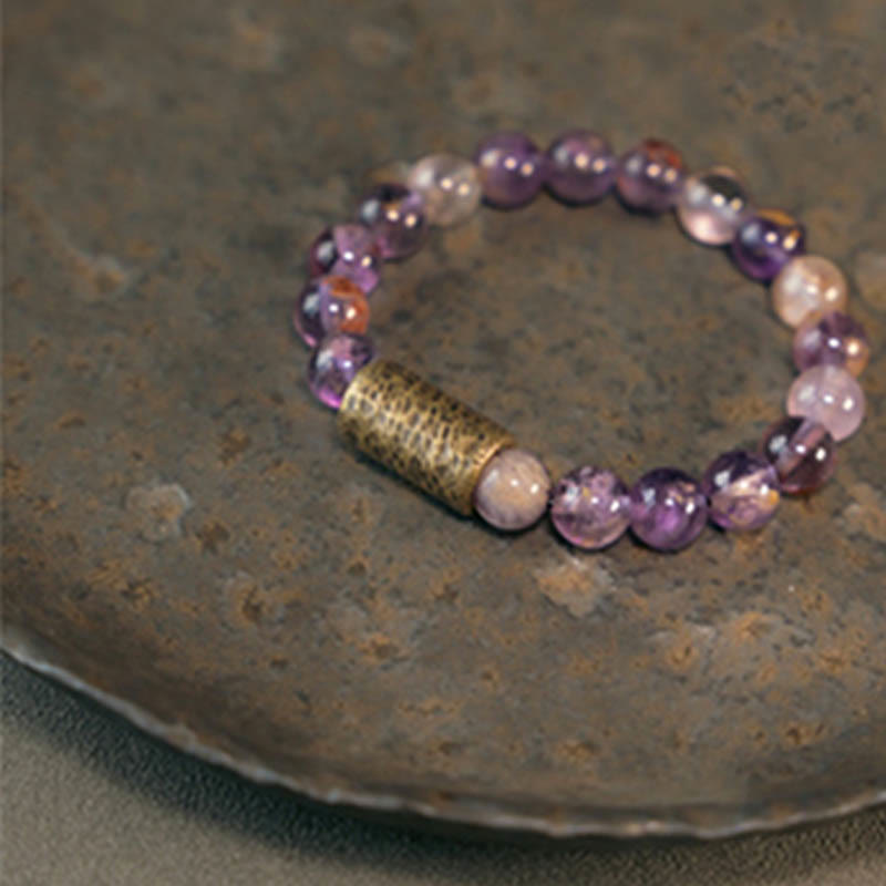 White Crystal Red Hematoid Quartz Gold Rutilated Quartz Purple Phantom Protection Bracelet - Image 26