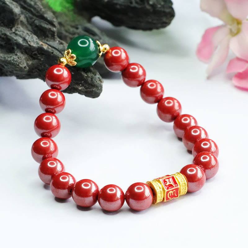 Natural Cinnabar Green Agate Om Mani Padme Hum Pattern Blessing Bracelet - Image 9