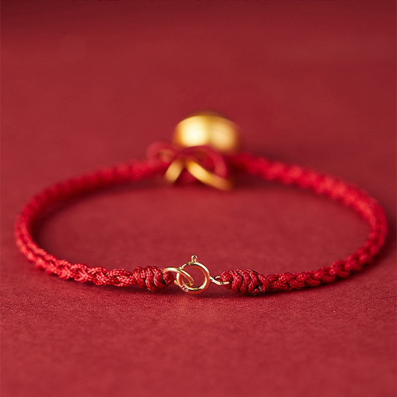 Handmade Fu Character Charm Luck Happiness Bell Red Rope Bracelet - Image 3