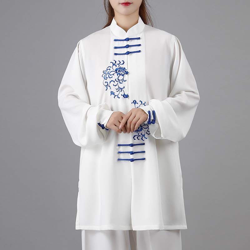 Flower Embroidery Meditation Prayer Spiritual Zen Tai Chi Qigong Practice Unisex Clothing Set - Image 5