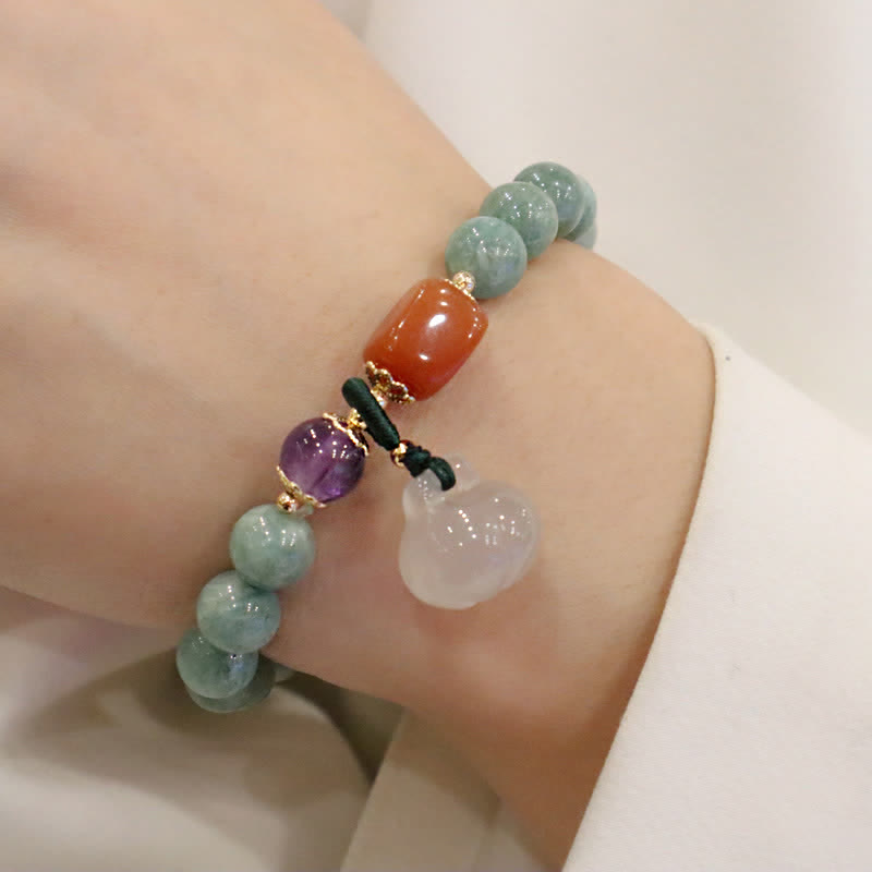 Cyan Jade Lotus Pumpkin Wish Peace Buckle Amethyst Crystal Healing Bracelet - Image 5