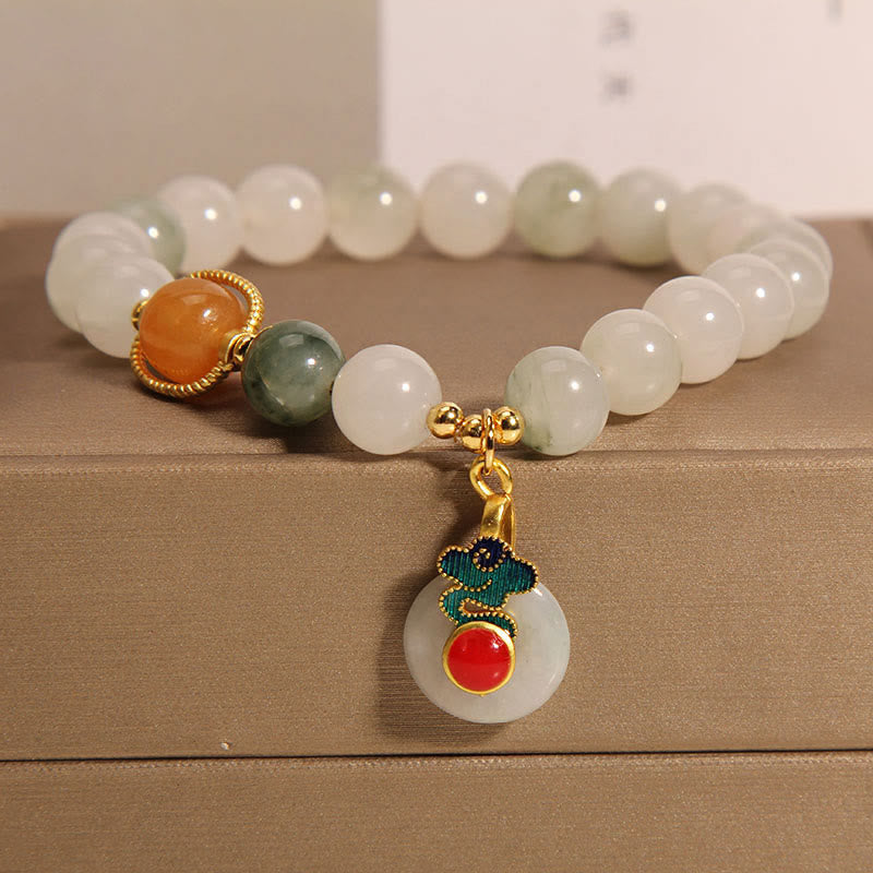 Jade Auspicious Clouds Red Agate Citrine Prosperity Bracelet