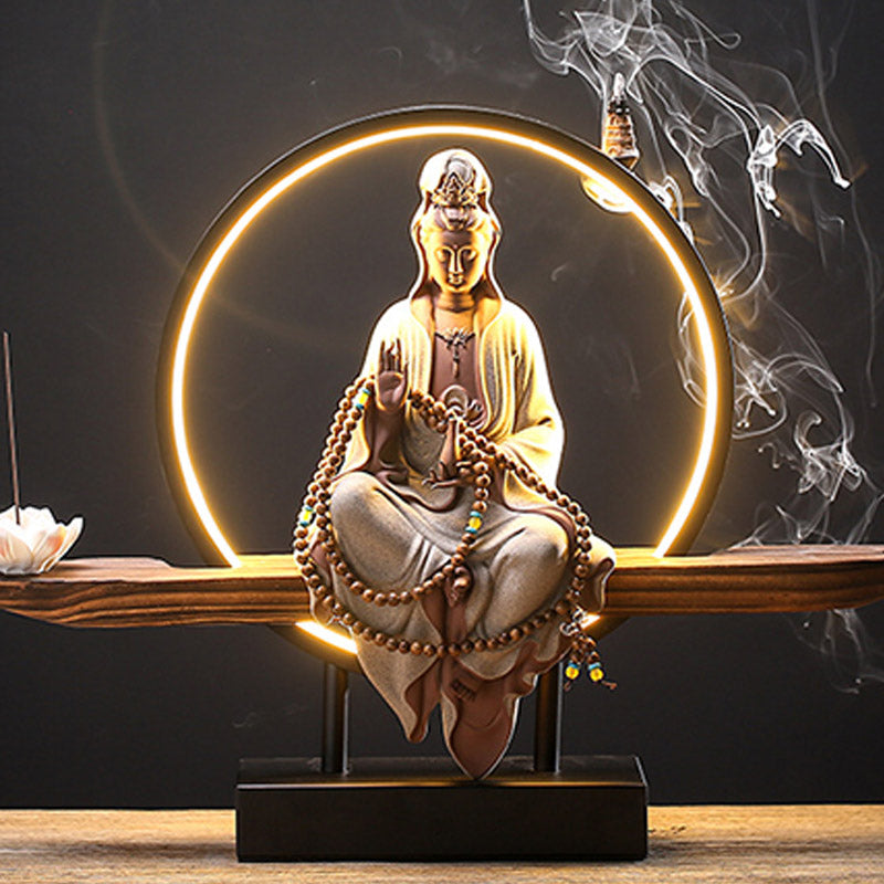 Buddha Avalokitesvara Ceramic Lotus Relaxation Incense Burner Decoration - Image 15