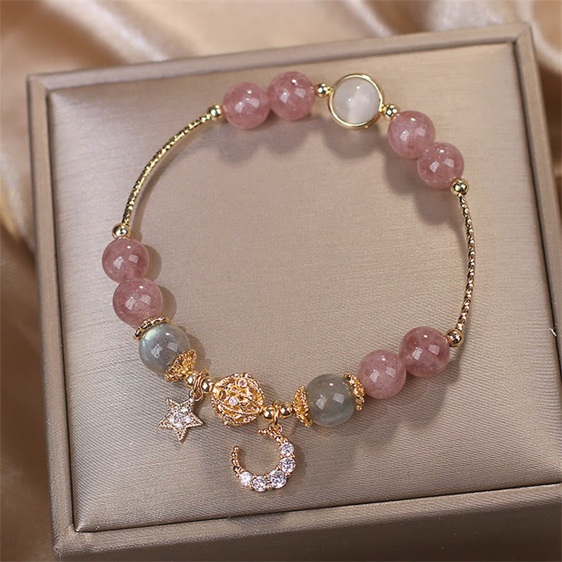 Strawberry Quartz Moonstone Moon Star Love Bracelet - Image 8