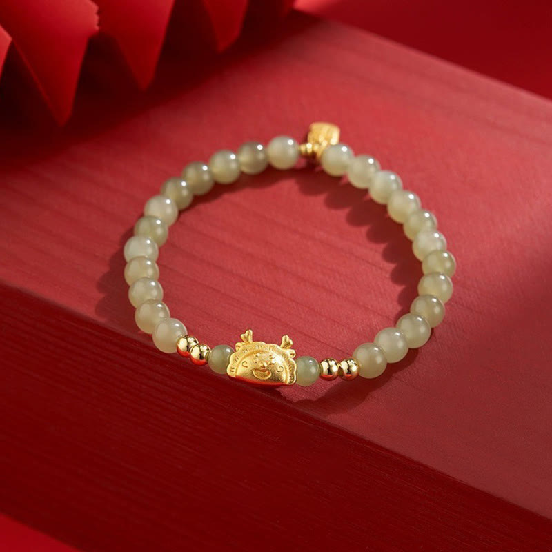 Year of the Dragon Dumpling Natural Red Agate Garnet Hetian Jade Fu Character Luck Success Bracelet - Image 16