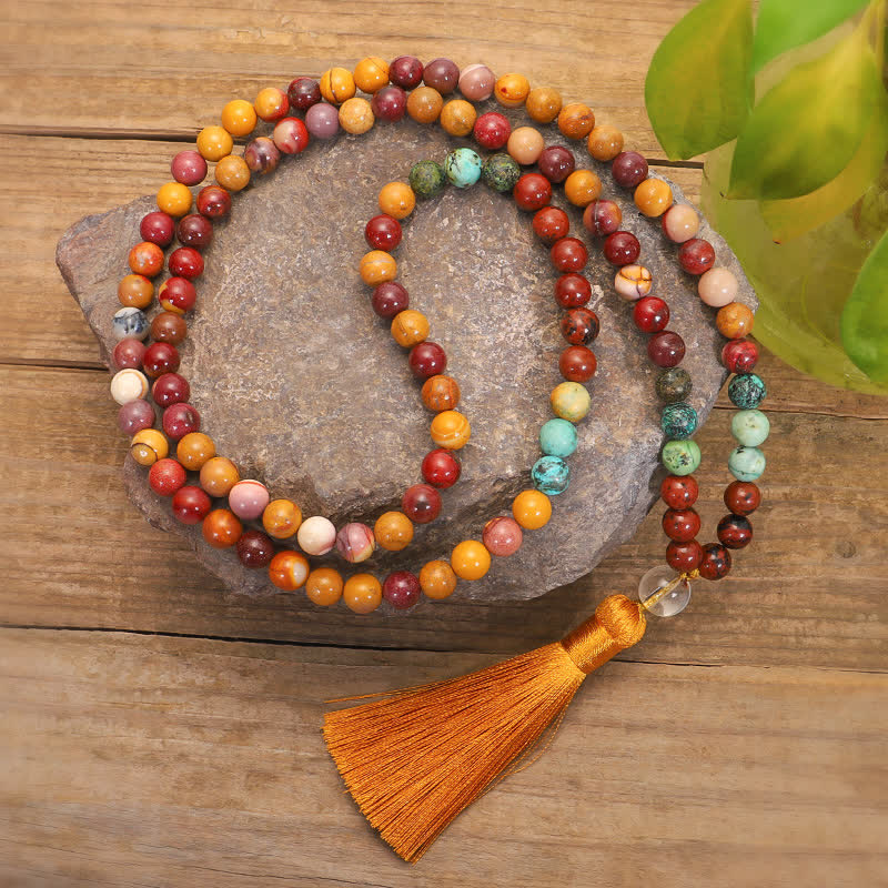 108 Mala Beads Mookaite Emotional Growth Bracelet Tassel Necklace Pendant - Image 6