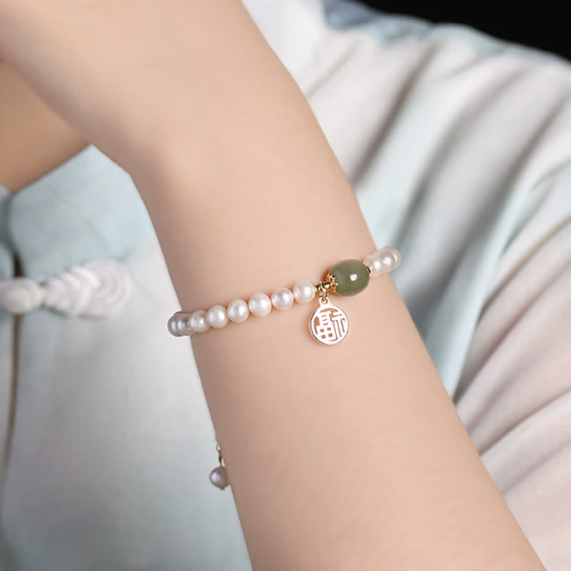 Natural Pearl Hetian Jade Happiness Healing Bead Bracelet - Image 3