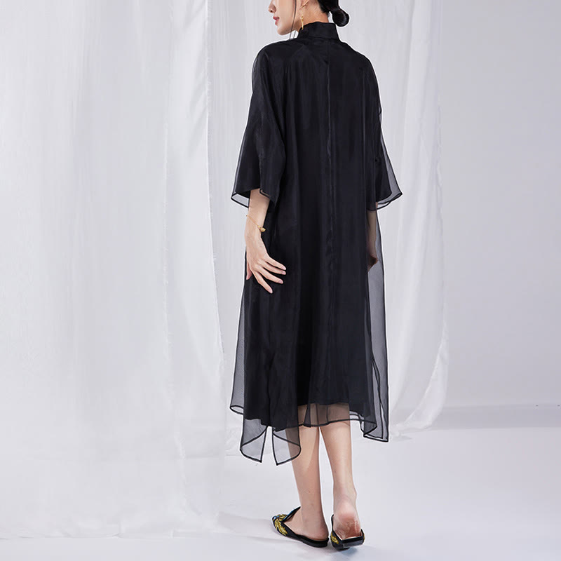 100% Mulberry Silk 6 Momme Dress Vintage Flower Butterfly Embroidery Qipao Dress Women's Cheongsam Dress - Image 19