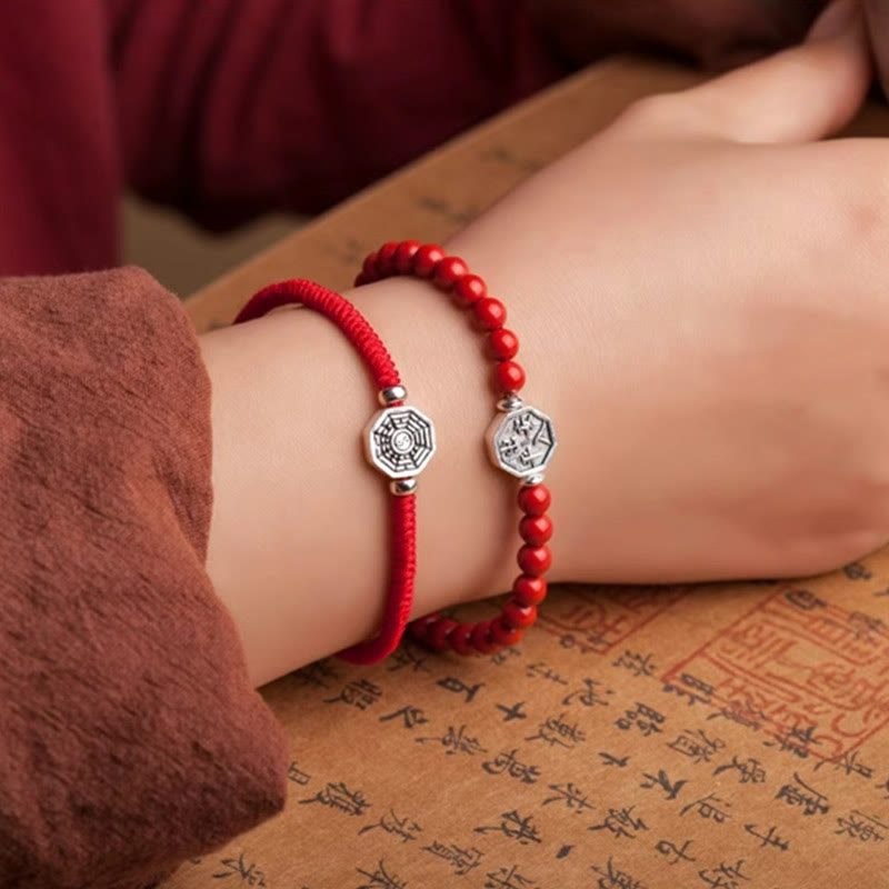925 Sterling Silver Yin Yang Bagua Symbol Cinnabar String Concentration Bracelet - Image 8