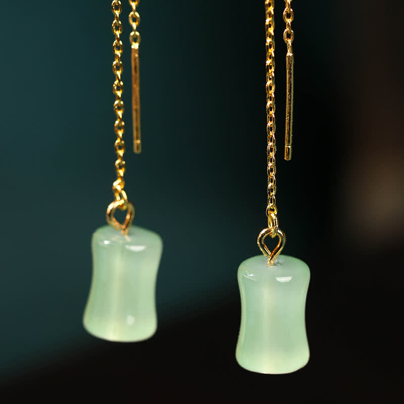 Jade Bamboo Pattern Luck Drop Earrings