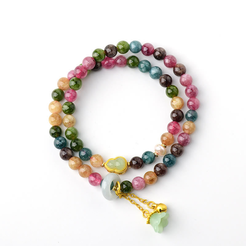 Multicolored Tourmaline Gourd Wisdom Double Wrap Lily Of The Valley Charm Bracelet - Image 6