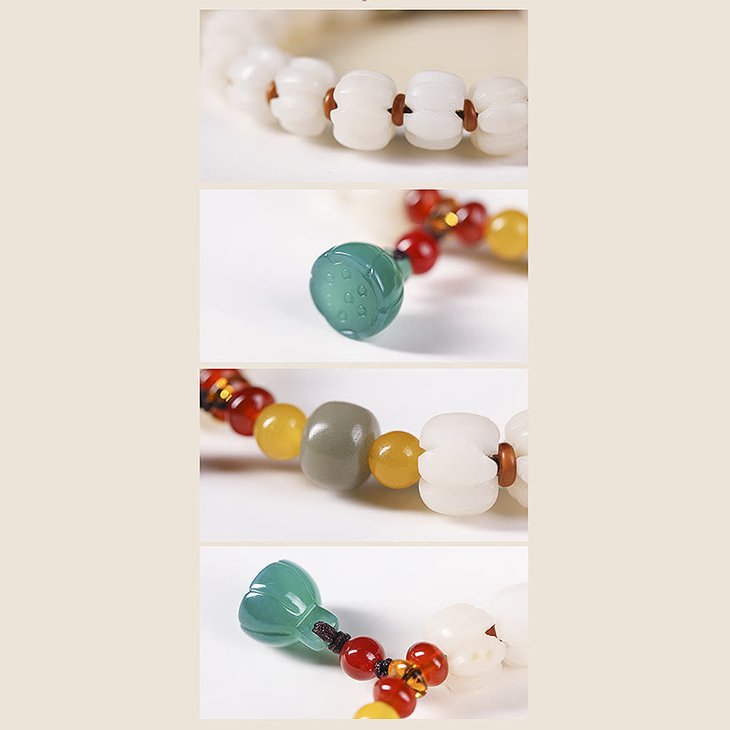 Natural Bodhi Seed Red Agate Bodhi Calm Harmony Engraved Pumpkin Bead Lotus Bracelet - Image 9