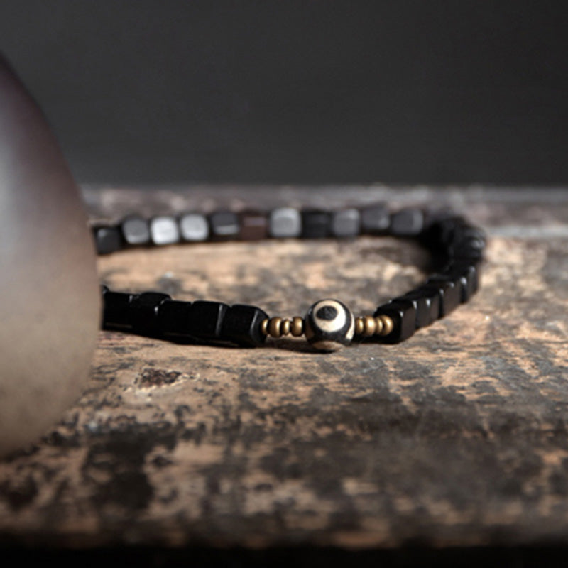 Ebony Wood Dzi Bead Copper Peace Couple Bracelet - Image 7