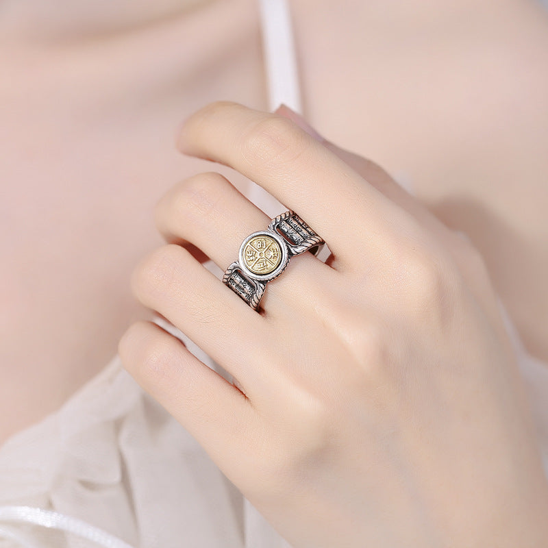 Tibetan Om Mani Padme Hum Carved Design Copper Coin Purity Rotatable Ring - Image 6