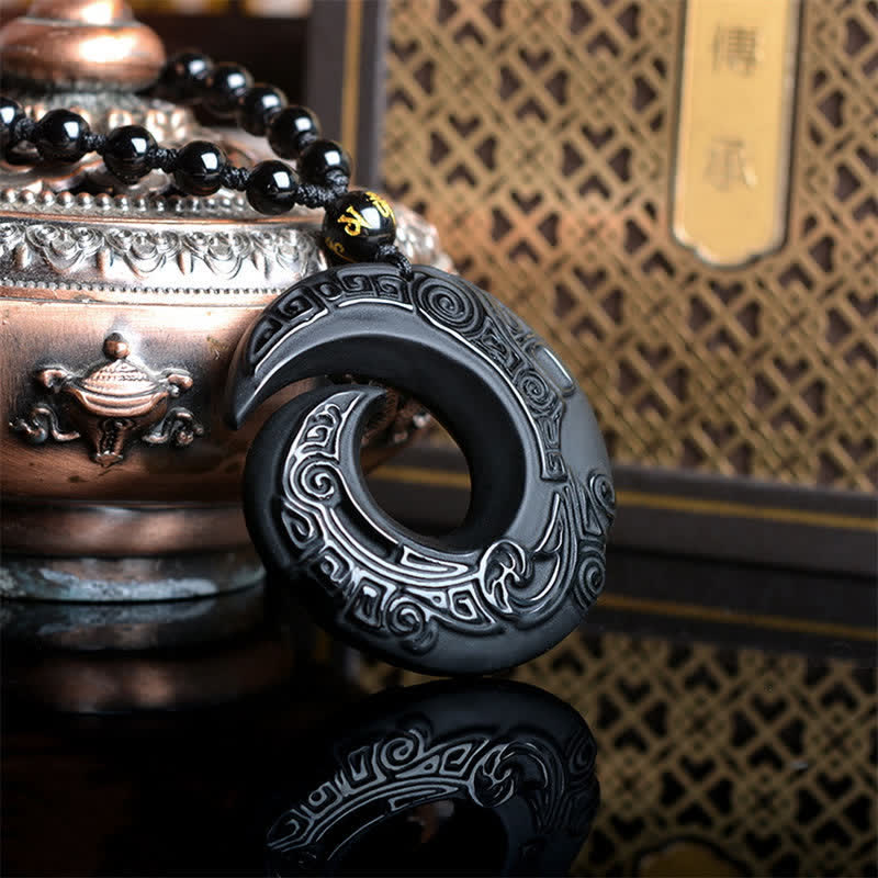 Natural Black Obsidian Ice Obsidian Strength Necklace Pendant - Image 3