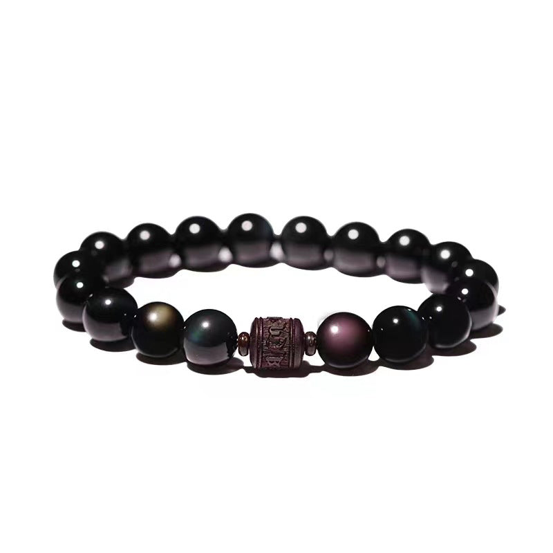 Natural Gold Sheen Obsidian Rainbow Obsidian Om Mani Padme Hum Fu Character Healing Bracelet - Image 33