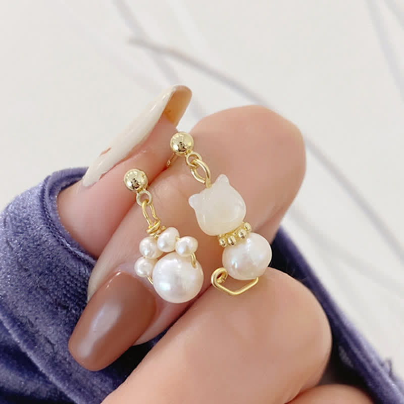 Cute Cat Paw Pearl Wisdom Stud Drop Earrings - Image 5