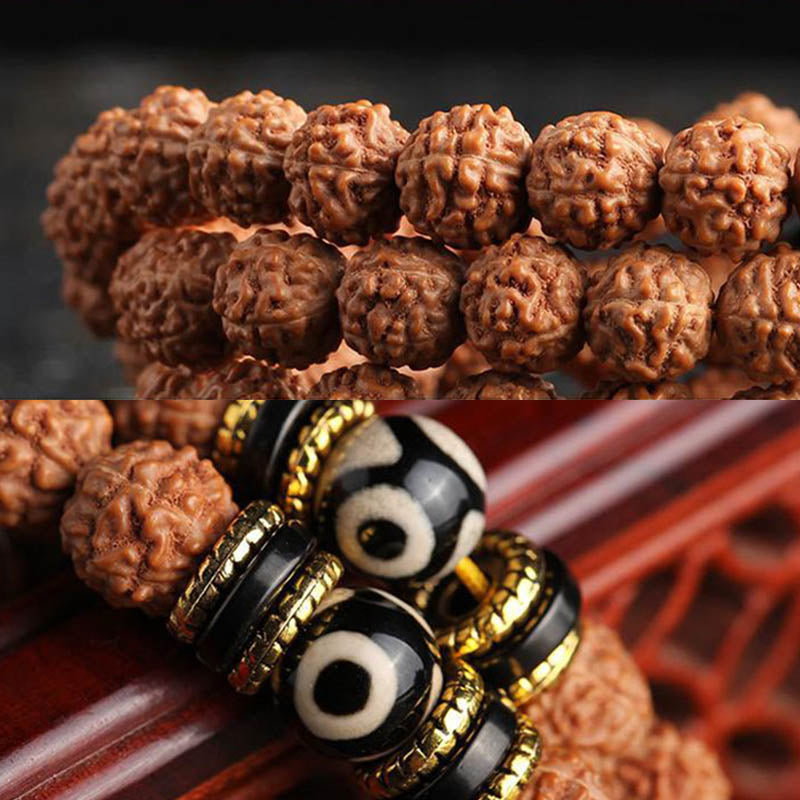 108 Mala Beads Rudraksha Bodhi Seed Dzi Bead Luck Wealth Bracelet - Image 5