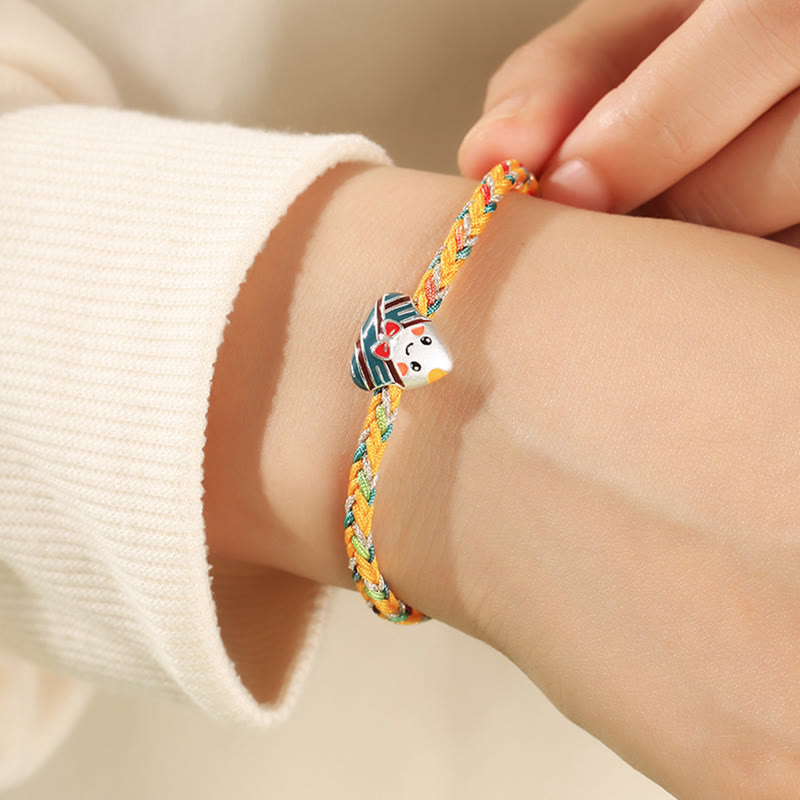 925 Sterling Silver Dragon Boat Festival Zongzi Pattern Luck Handmade Multicolored Rope Child Adult Bracelet - Image 7