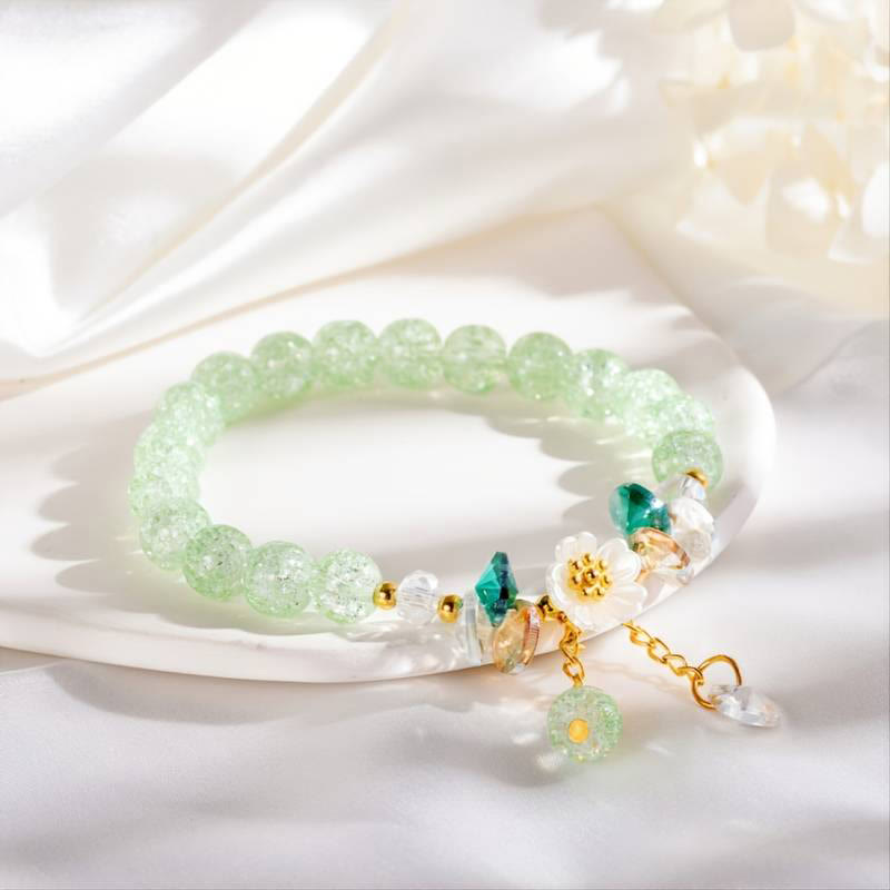 Simple Design Flower Charm Glass Bead Bracelet