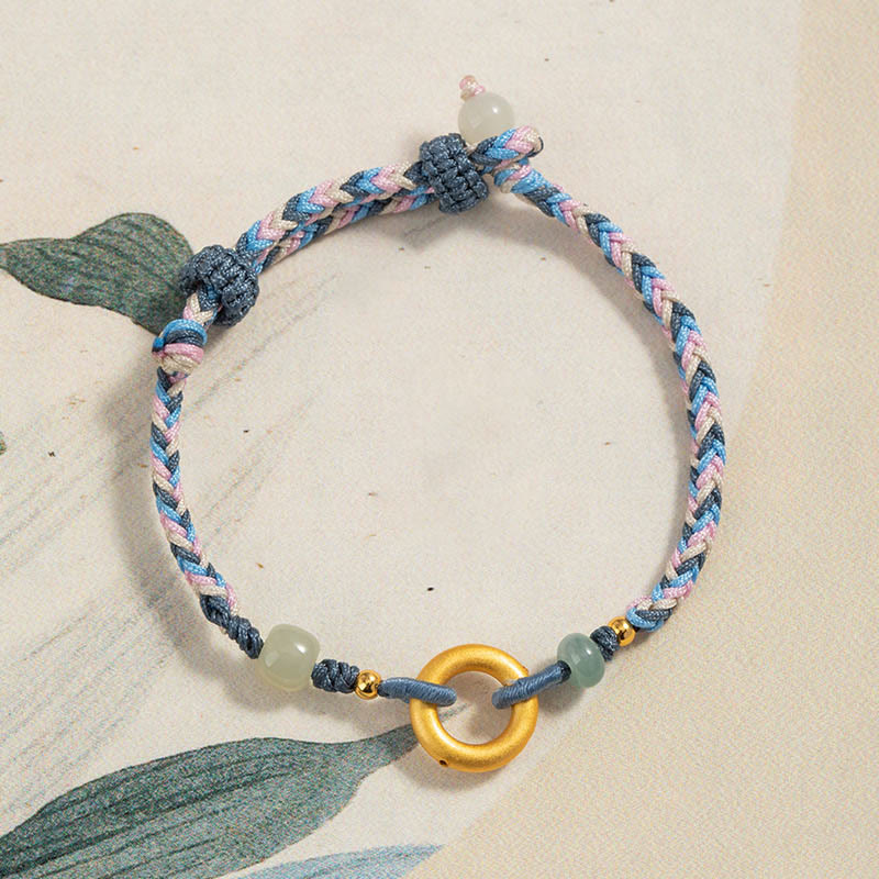 999 Sterling Silver Hetian Jade Knitted Hand Rope Luck Health Bracelet