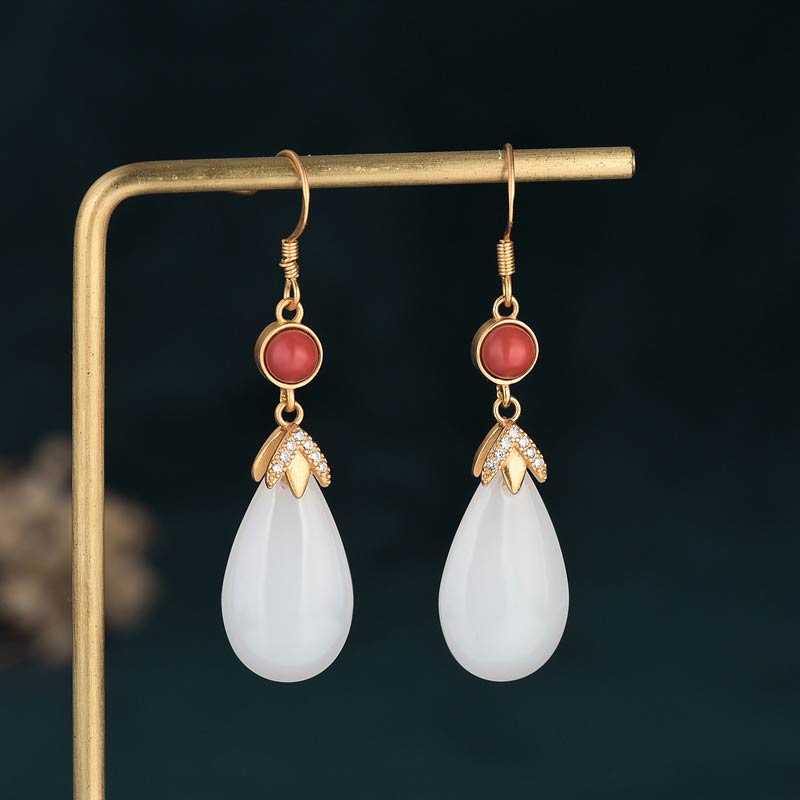 FengShui White Jade Luck Drop Earrings - Image 9