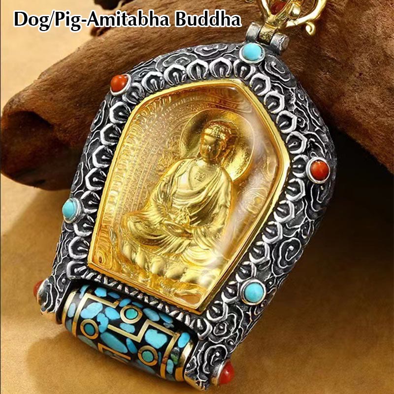 Tibet Chinese Zodiac Natal Buddha Thangka Prosperity Rotatable Dzi Bead Necklace Pendant - Image 13