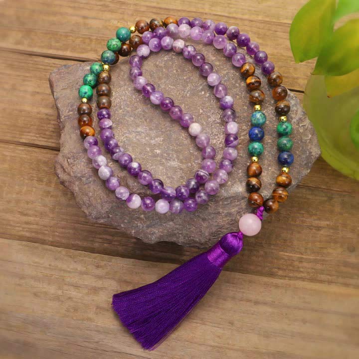 Tibetan Amethyst Purify Bracelet Mala Set - Image 6