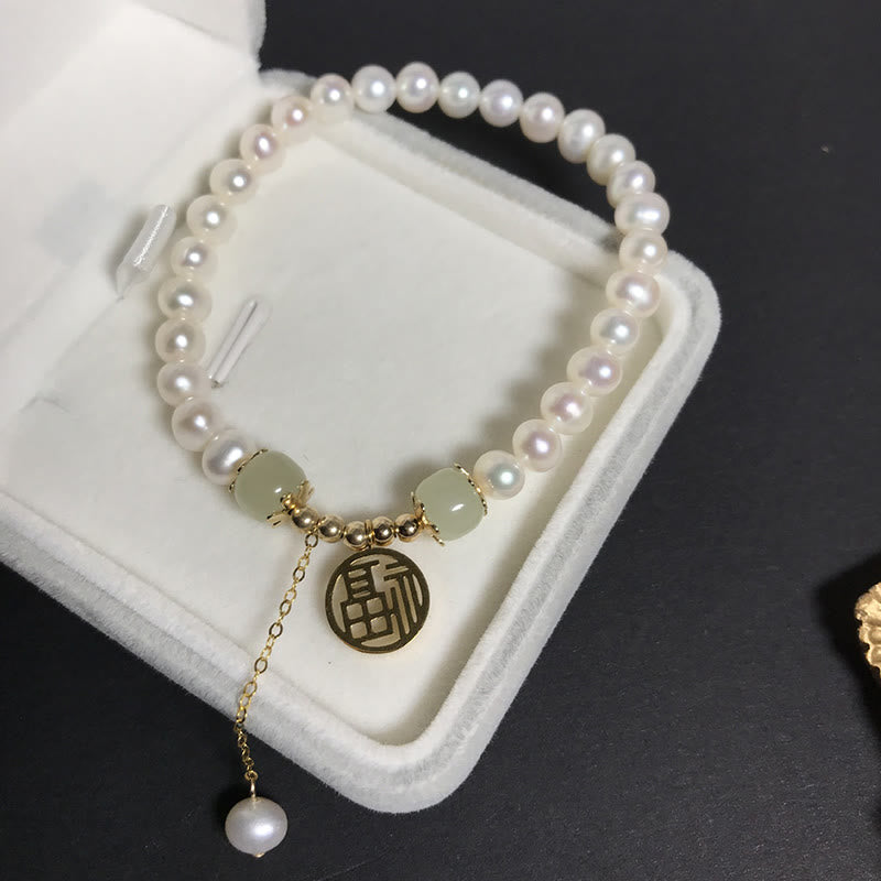 Natural Pearl Hetian Jade Happiness Wisdom Bead Bracelet - Image 6