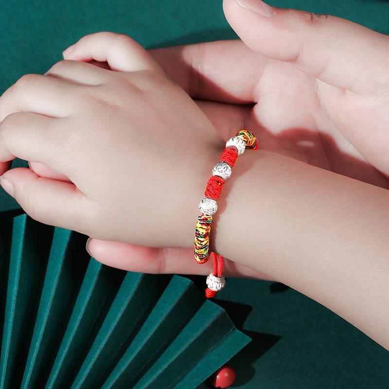 925 Sterling Silver King Kong Knot Multicolored Red String Strength Handmade Braided Kids Child Bracelet - Image 4