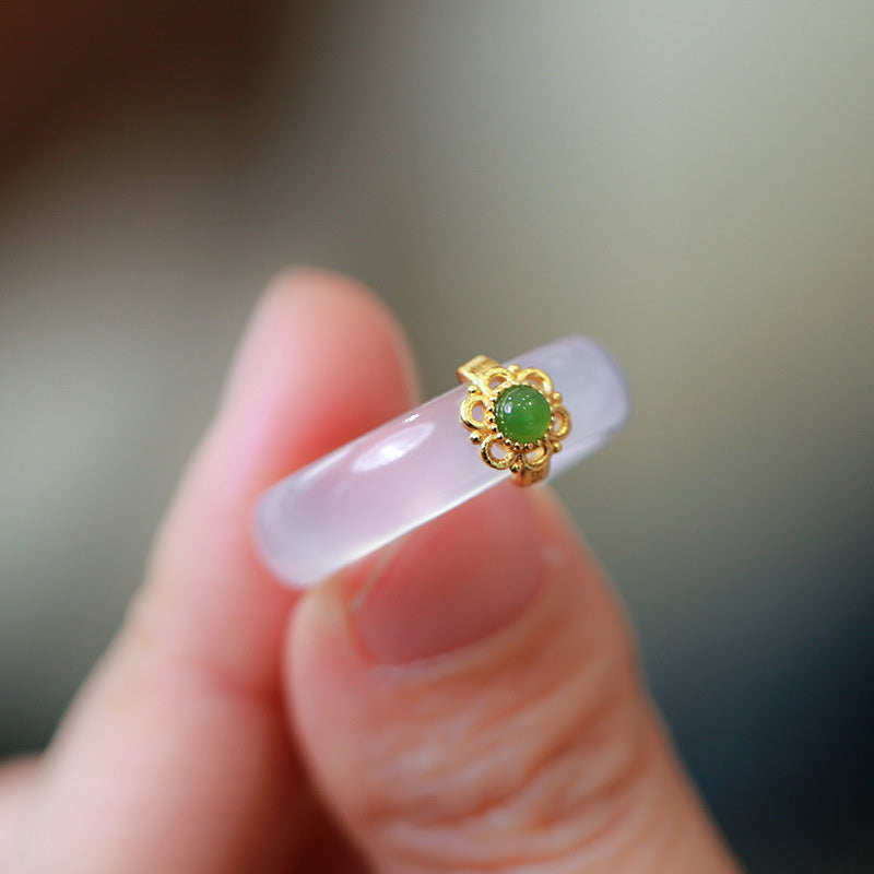 White Agate Cyan Jade Turquoise Red Agate Luck Protection Ring - Image 4