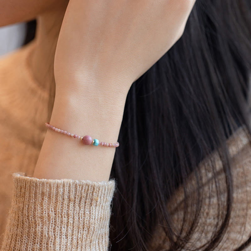 14K Gold Plated Natural Rhodonite Loving Energy Chain Bracelet - Image 12