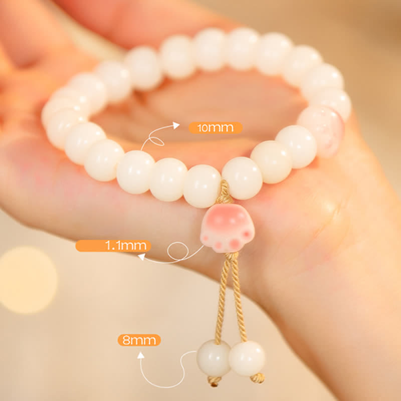 Natural Bodhi Seed Lovely Paw Lucky Cat Paw Peace Bracelet - Image 8