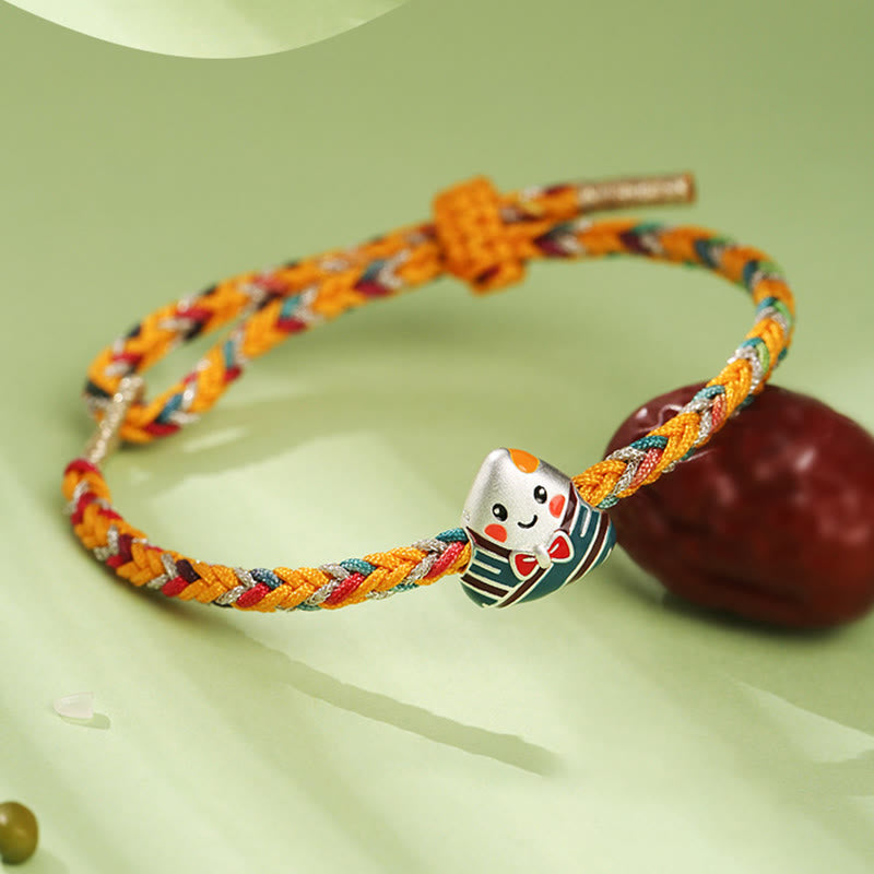 925 Sterling Silver Dragon Boat Festival Zongzi Pattern Luck Handmade Multicolored Rope Child Adult Bracelet - Image 5