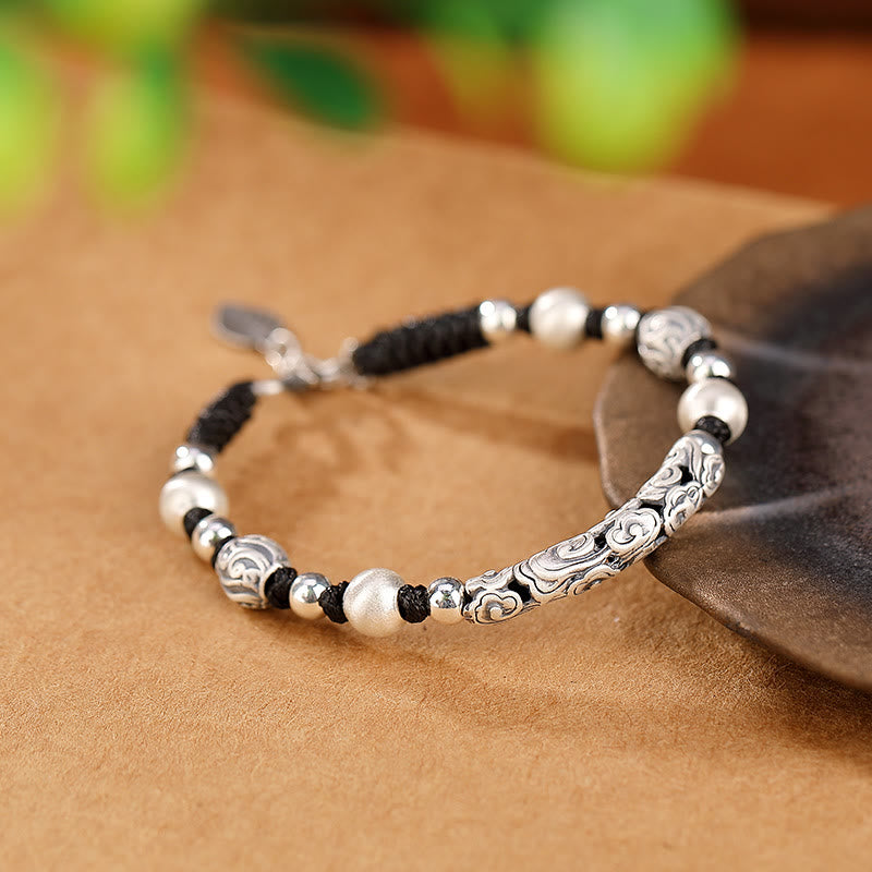 Tibet Handmade Copper 999 Sterling Silver Auspicious Cloud Wealth String Bracelet - Image 16