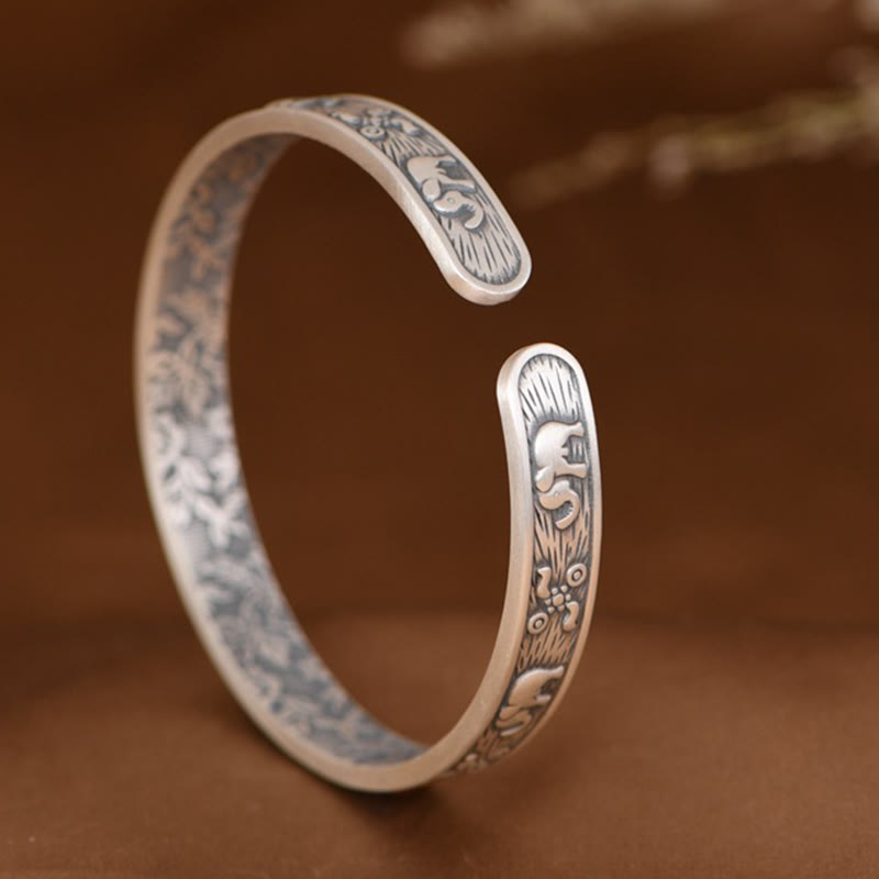 999 Sterling Silver Elephant Strength Wisdom Bracelet Cuff Bangle - Image 3
