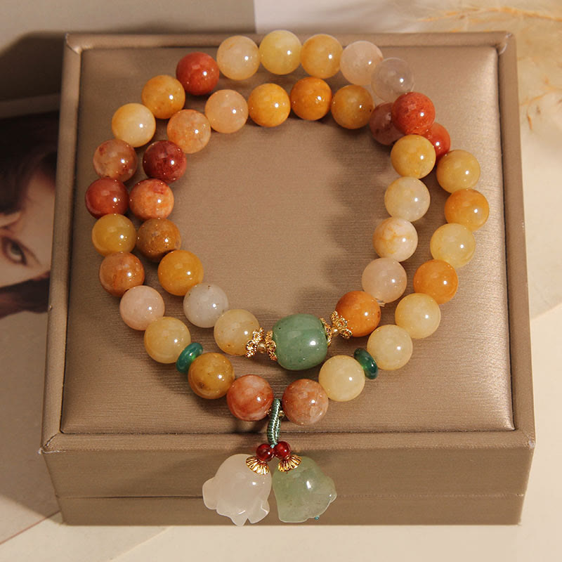 Tibet Natural Golden Silk Jade Double Layer Bell Orchid Luck Bracelet - Image 7