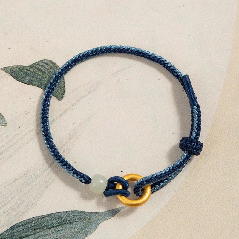 999 Sterling Silver Peace Buckle Hetian Jade Rope Fortune Bracelet