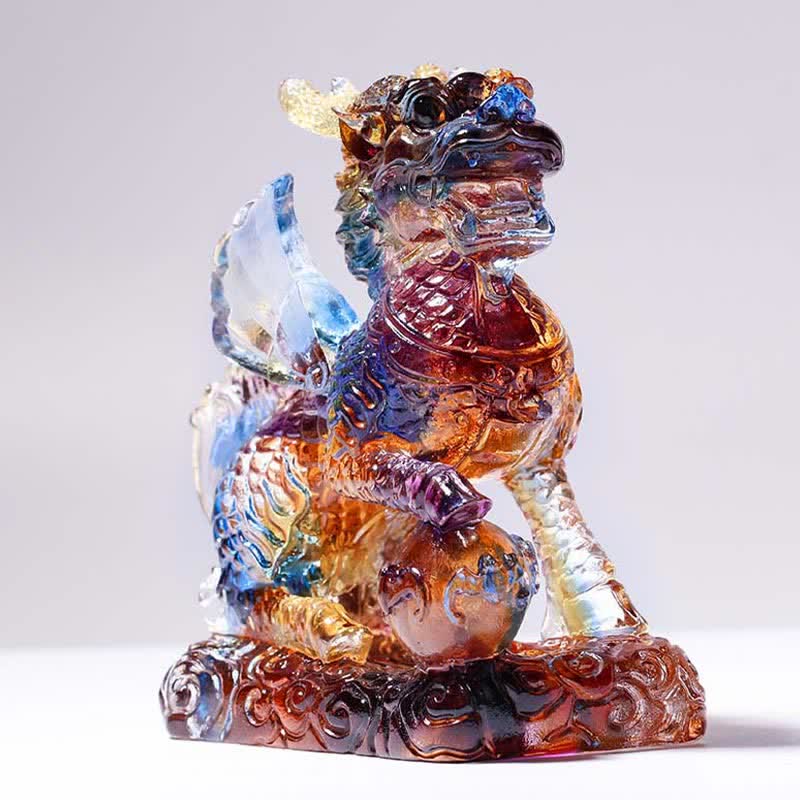 Feng Shui Kirin Handmade Liuli Crystal Art Piece Fortune Home Office Decoration - Image 4