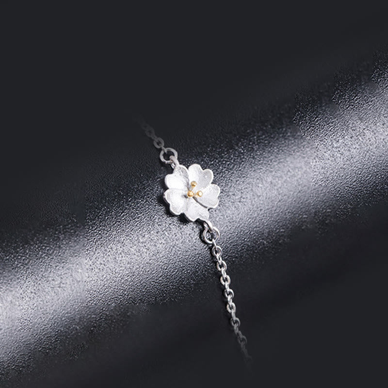 925 Sterling Silver Cherry Blossom Blessing Chain Bracelet - Image 8